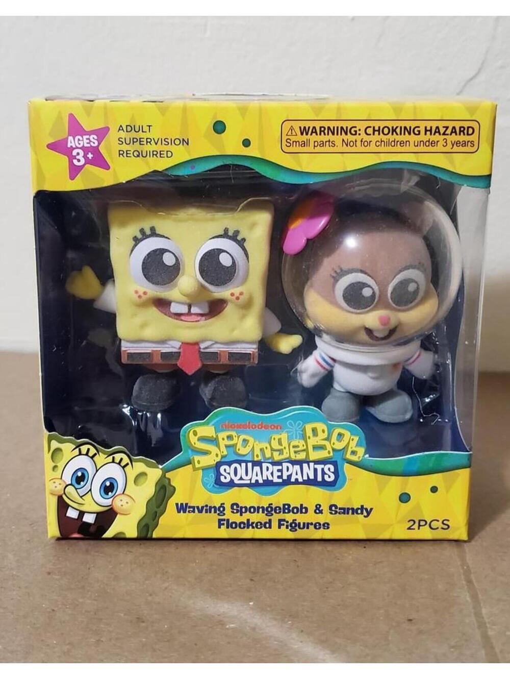 SpongeBob SquarePants Waving SpongeBob & Sandy Flocked Figures Set 01 New